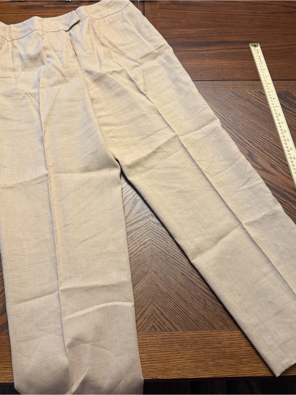 Talbots Italian Linen Blend Tan Pants 12 Relaxed Lined Wide Leg Stretch Fabric